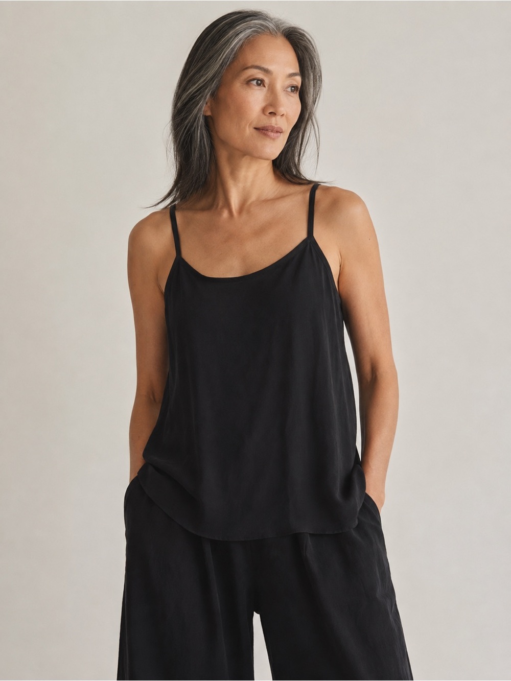 Eileen Fisher Black System Stretch Silk Jersey Cami Size Large NWOT